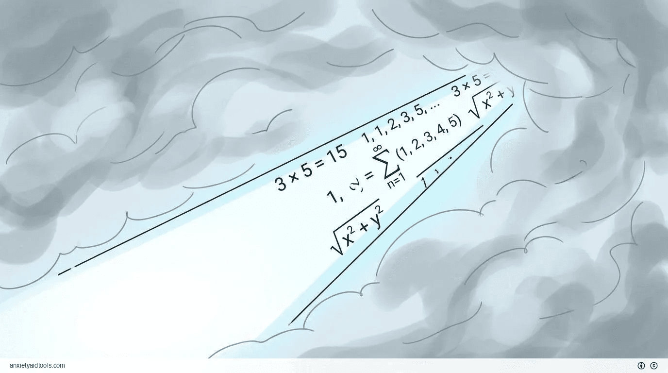 Logic beam (equations) cuts through chaotic fog. Focus.