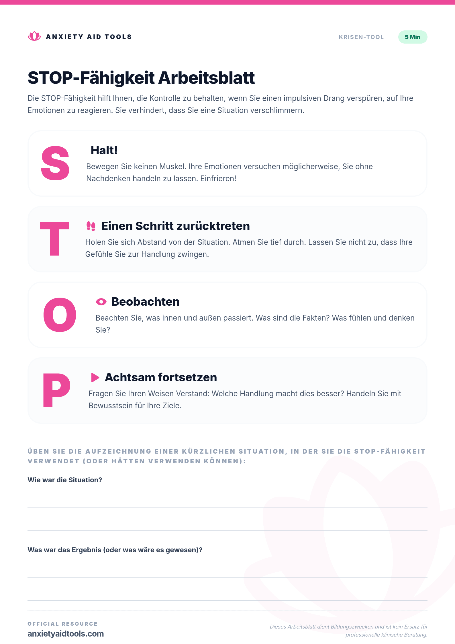 STOP-Fähigkeit Arbeitsblatt