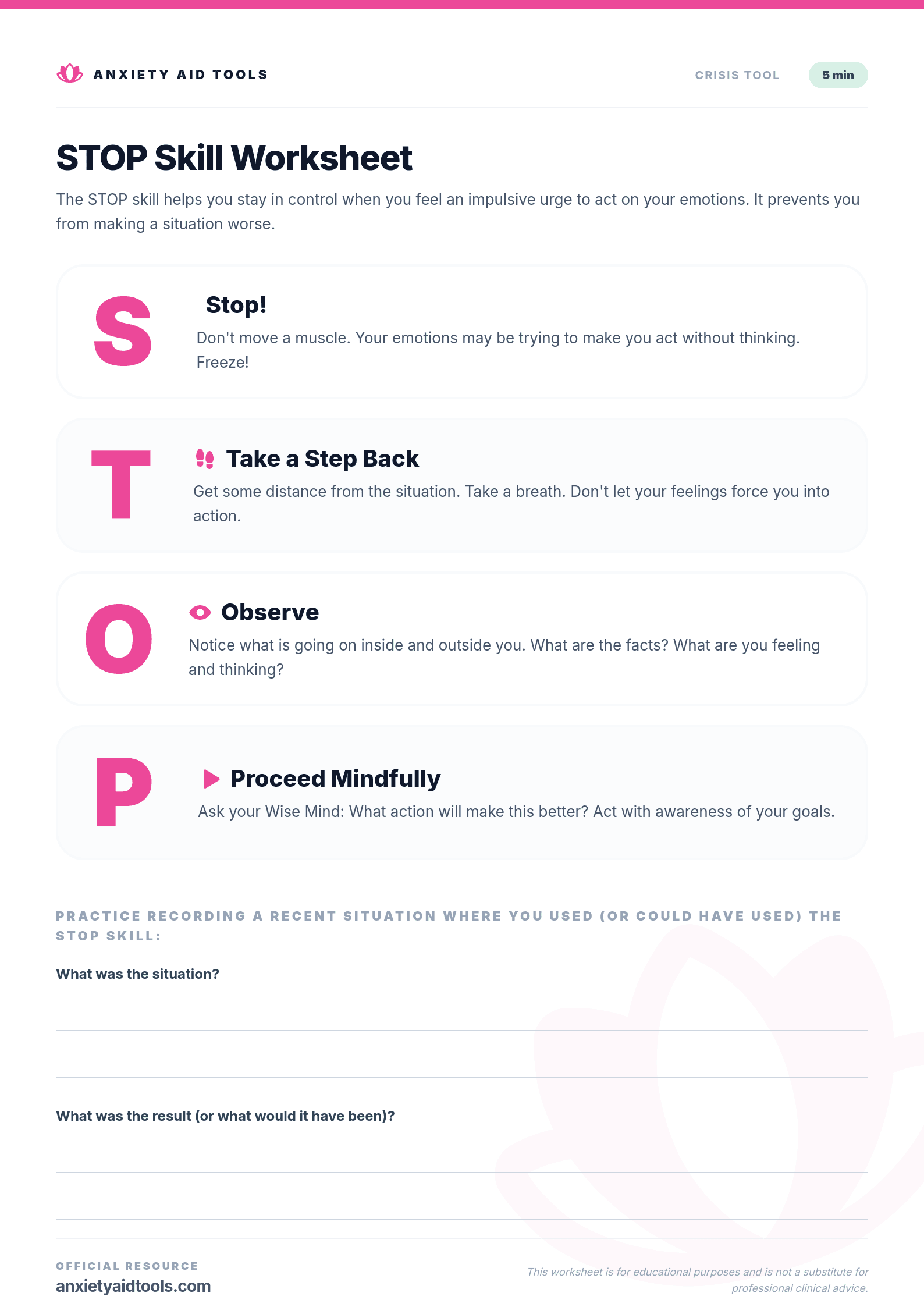 STOP Skill Worksheet