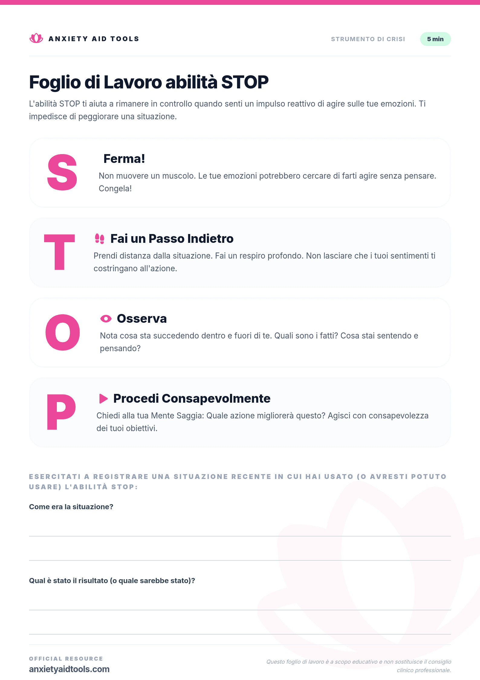 Foglio di Lavoro Abilità STOP